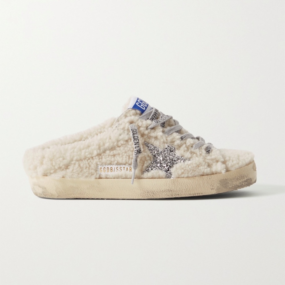 Golden Goose Shearling Sneakers in Cream and Gray